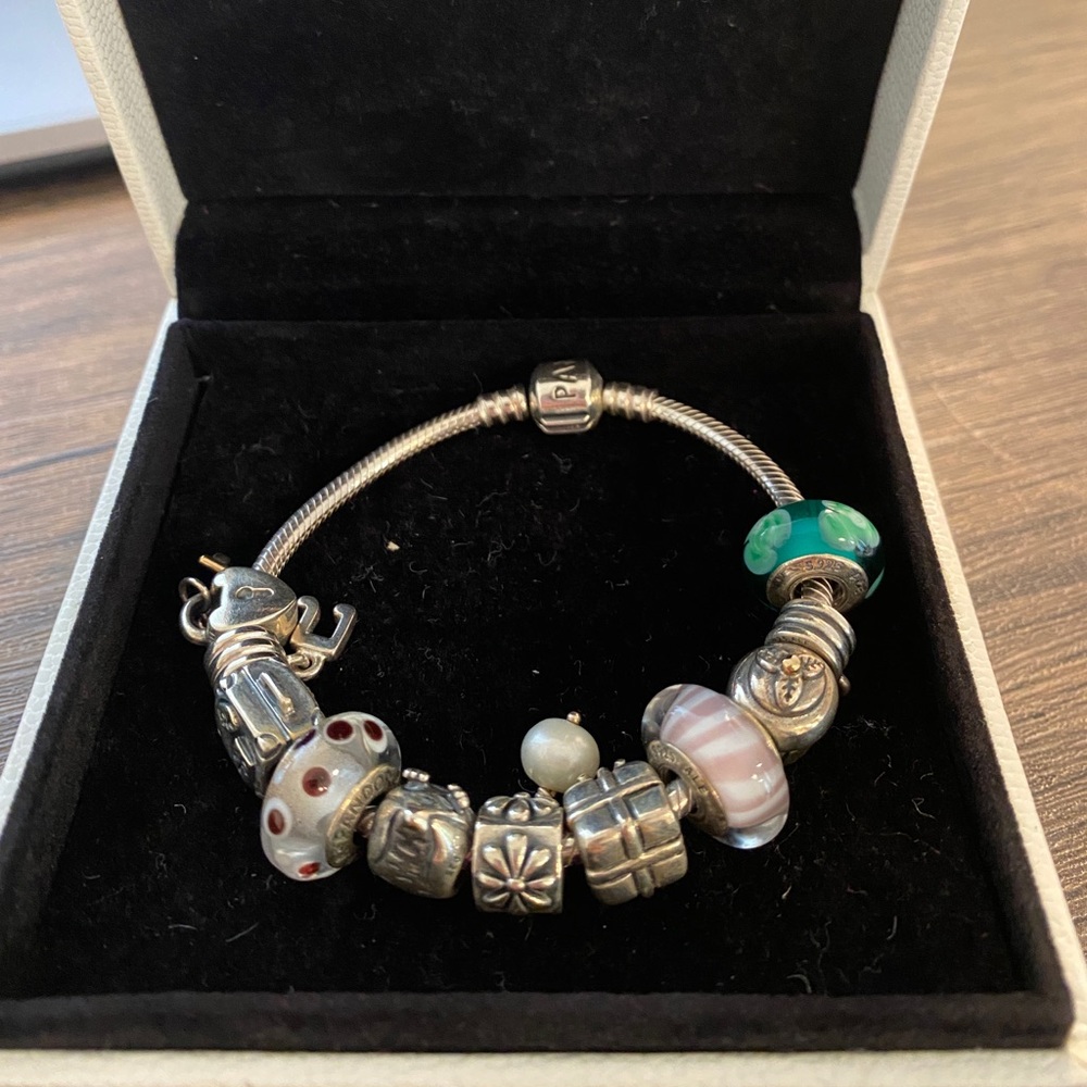 Pandora charm bracelet with 11 charms!